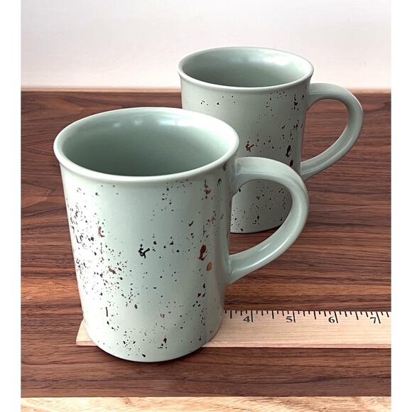Hearth & Hand by Magnolia Two Matte Green Gold Speck Mugs Cups Stoneware 16oz - Picture 7 of 14